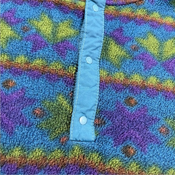 Vintage L.L. Bean Made USA Multicolored Pattern Fleece Snap Sweater - Picture 12 of 16